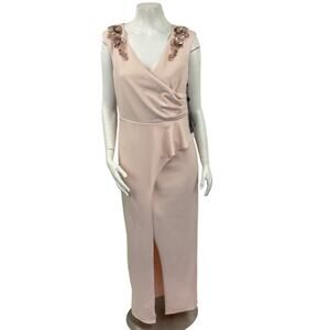 NWT Adrianna Papell Blush Formal Maxi Dress Side Slit Size 8 Cocktail Evening